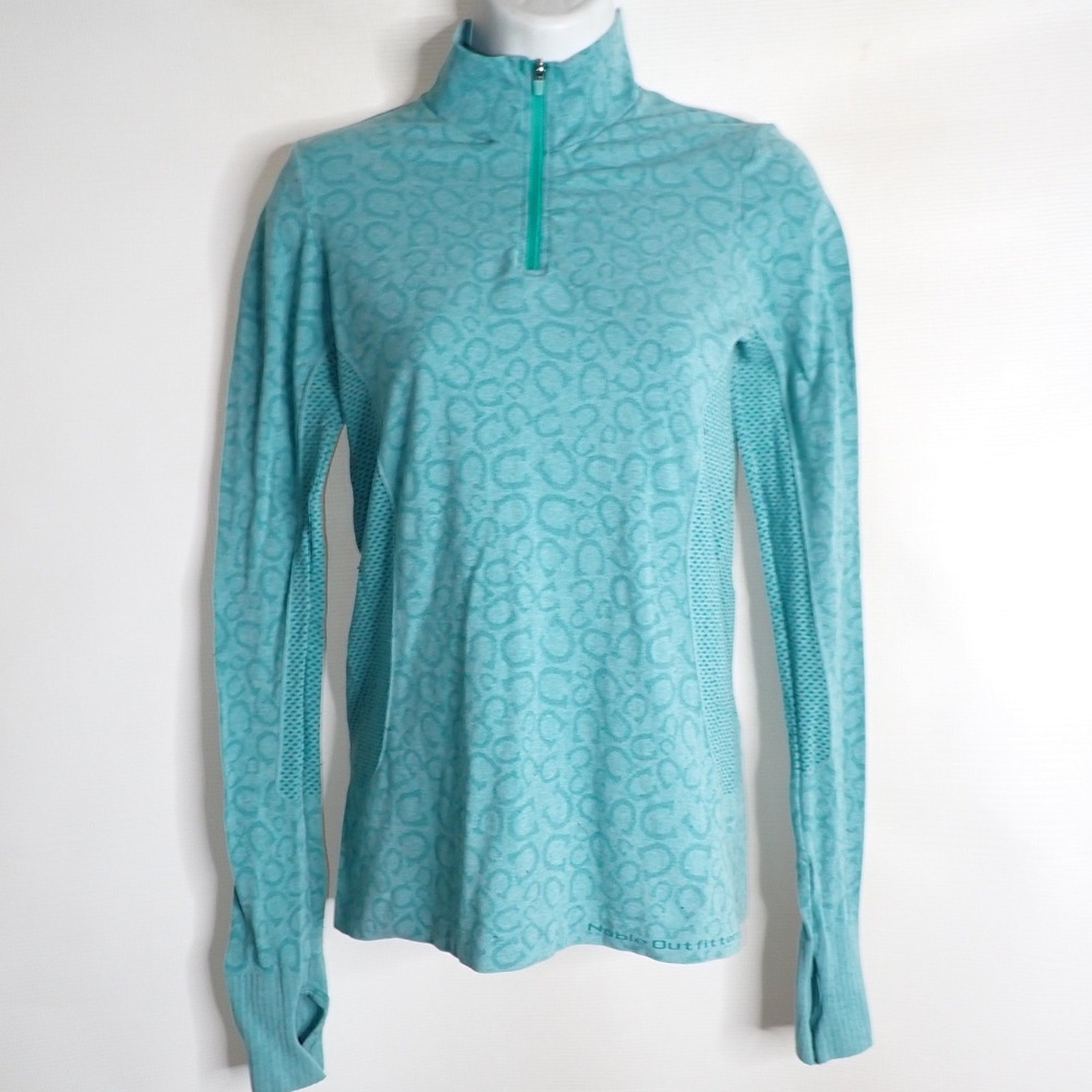 Noble Outfitters Womens Quarter Zip Horseshoe Print Base Layer Teal Size S